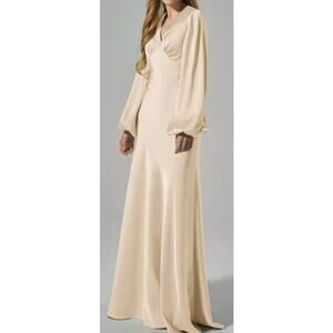 AW BRIDAL 8 M satin champagne gold  Hyacinth bridesmaid  maxi dress NEW 0B1